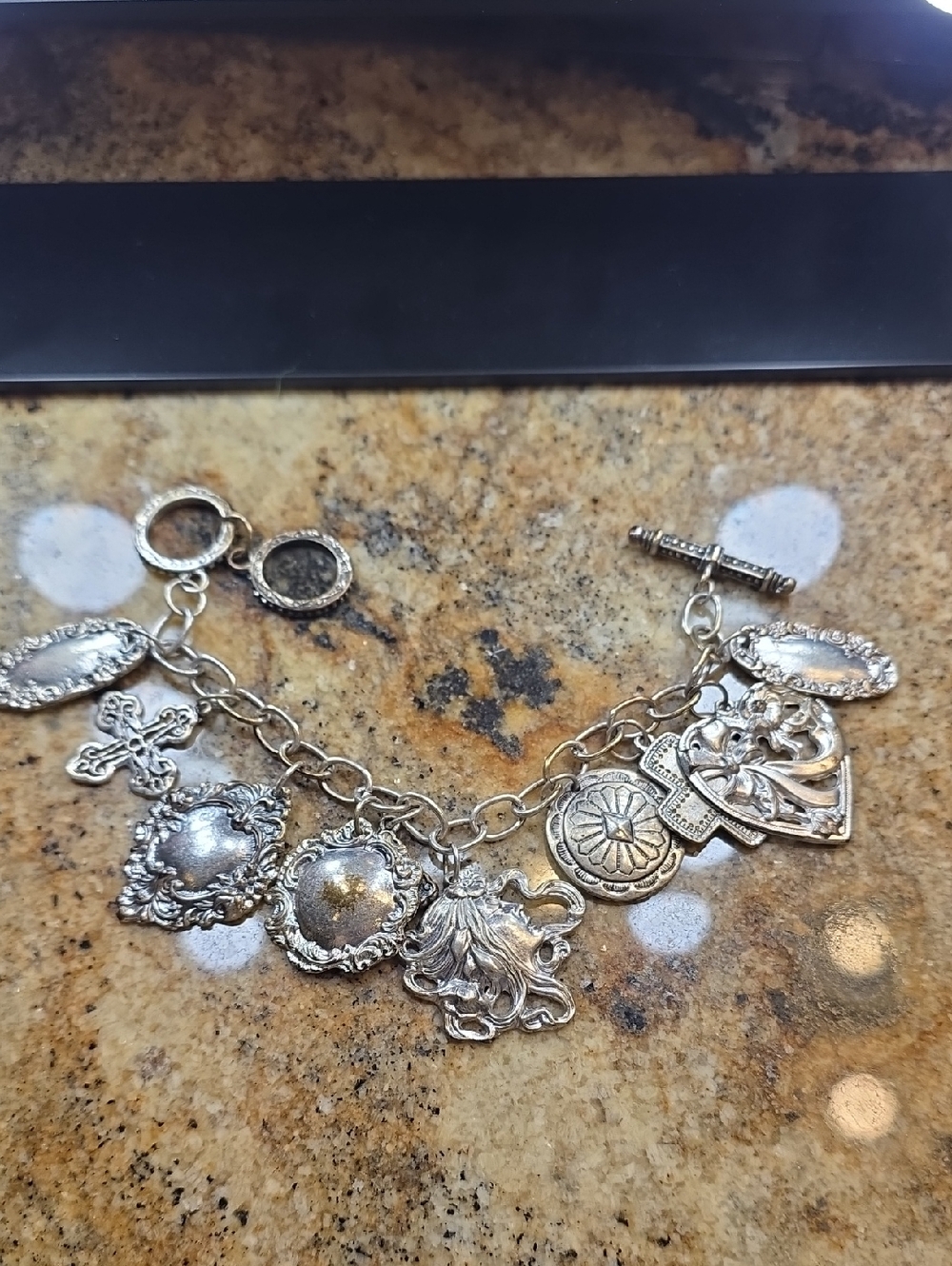 Vintage "Spoon" Silver-Tone Charm Bracelet with Decorative Medallions